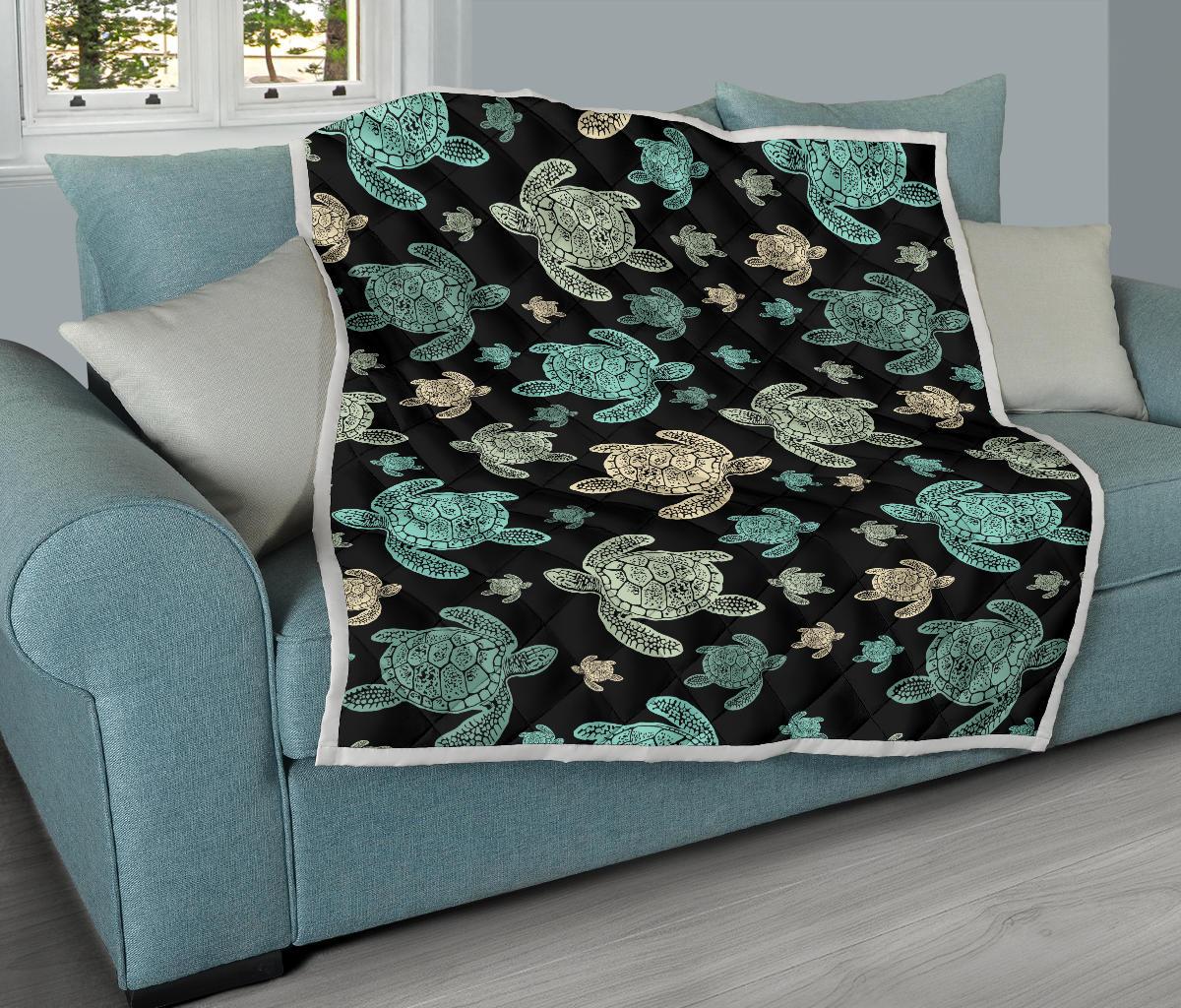 Sea Turtle Stamp Pattern Premium Quilt-JTAMIGO.COM