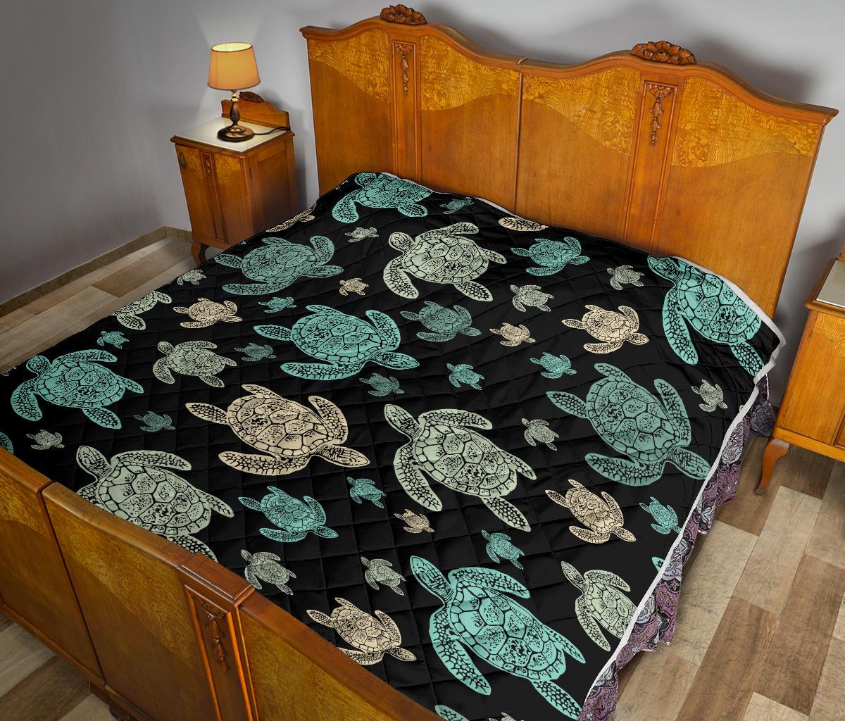 Sea Turtle Stamp Pattern Premium Quilt-JTAMIGO.COM