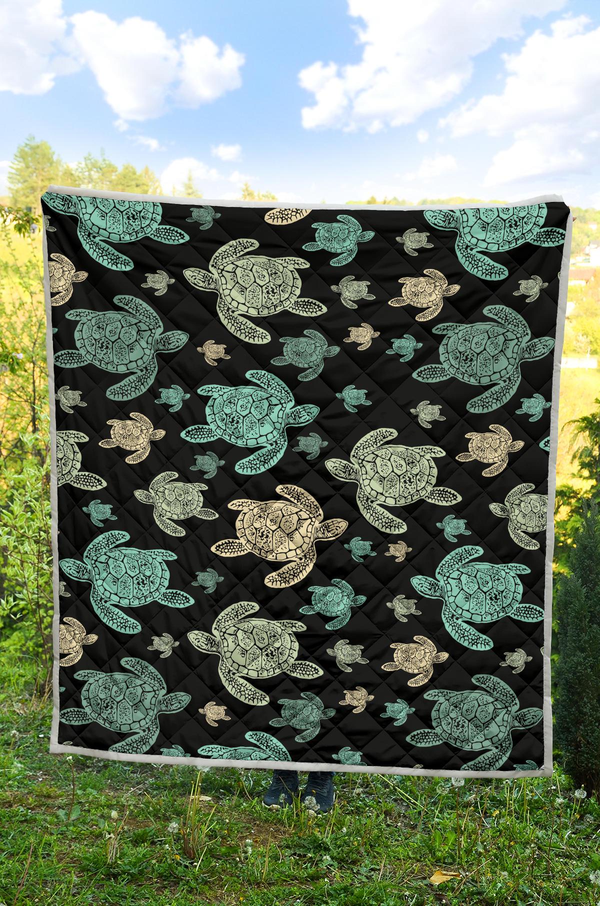 Sea Turtle Stamp Pattern Premium Quilt-JTAMIGO.COM