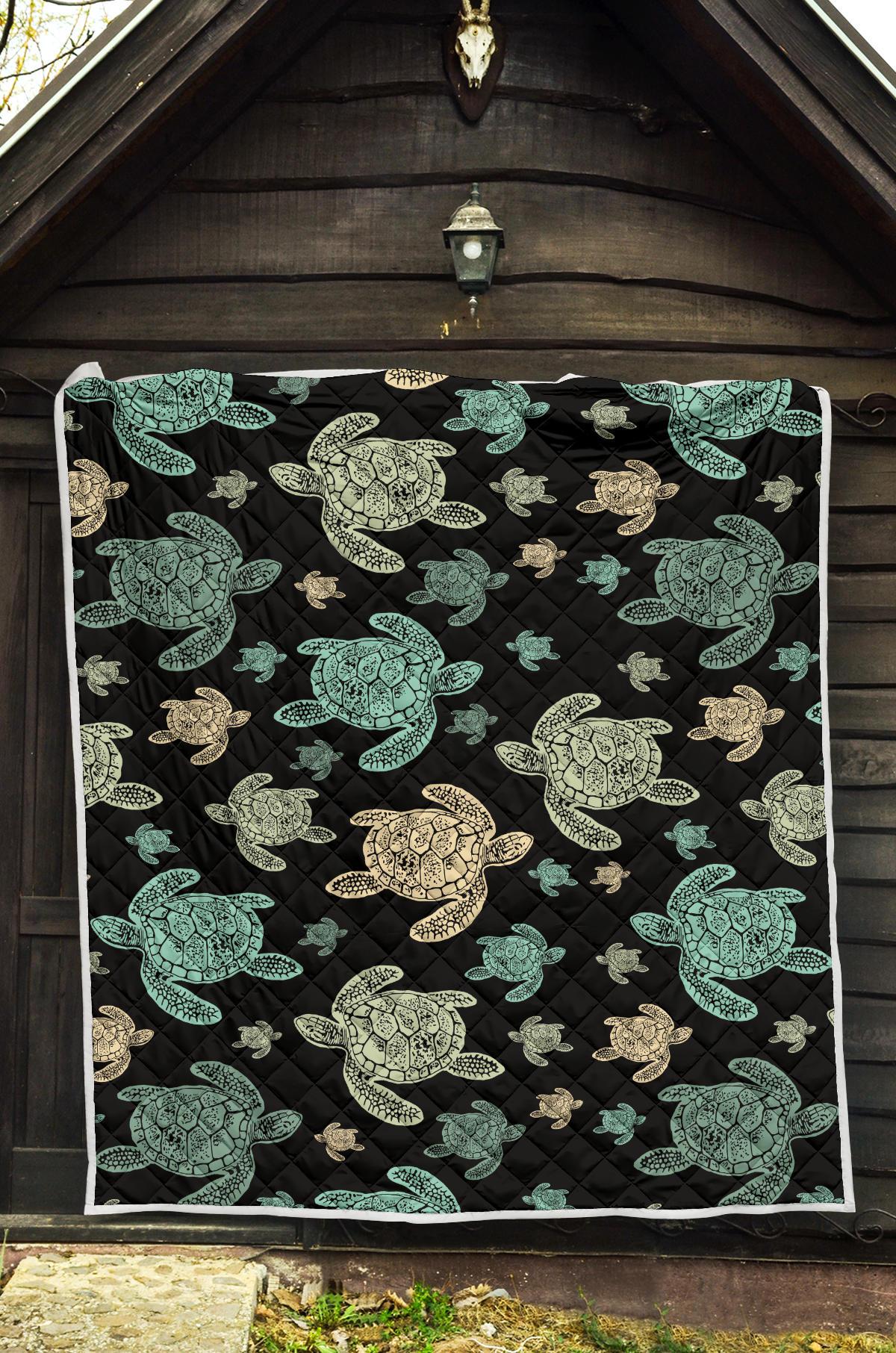 Sea Turtle Stamp Pattern Premium Quilt-JTAMIGO.COM
