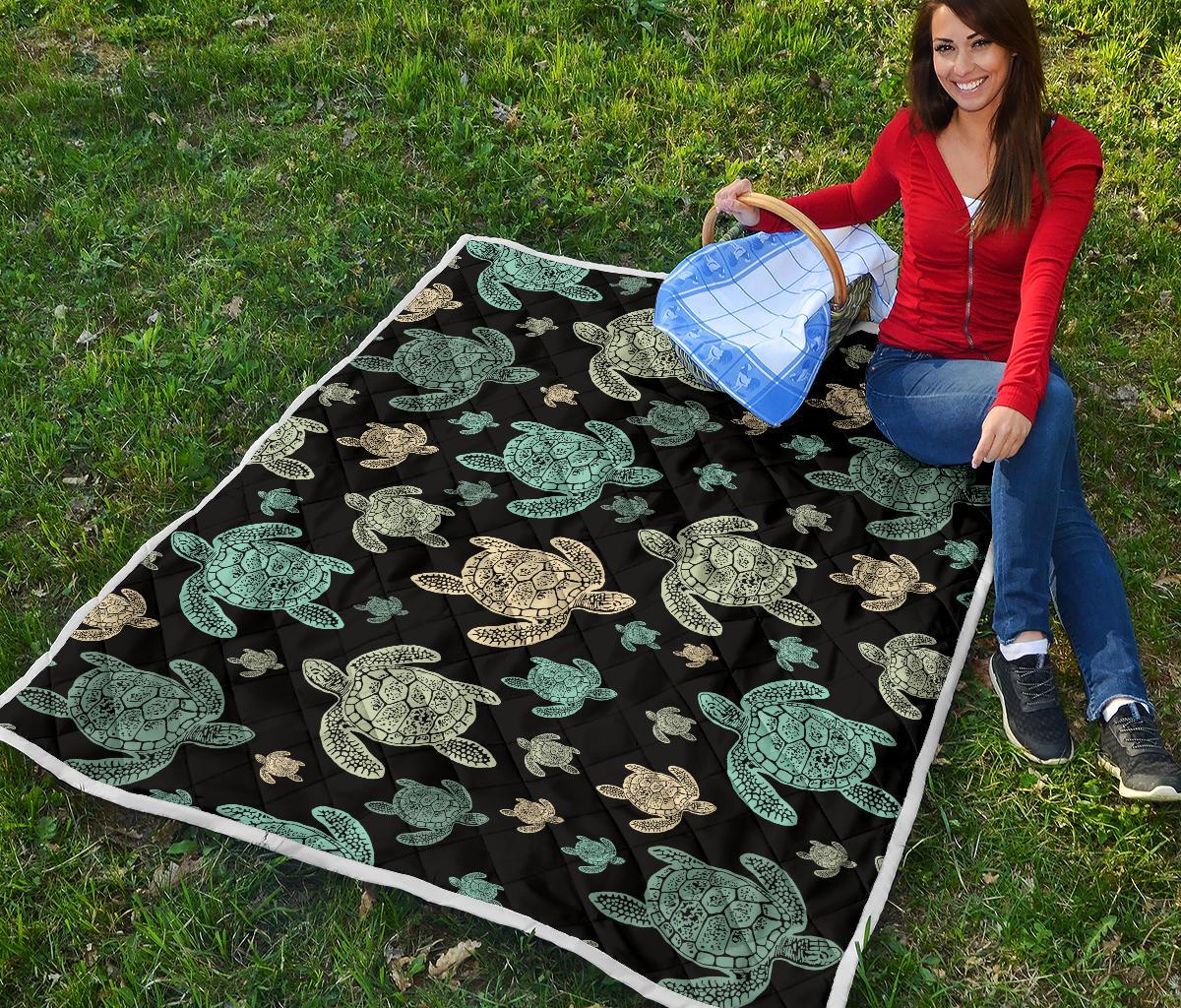 Sea Turtle Stamp Pattern Premium Quilt-JTAMIGO.COM
