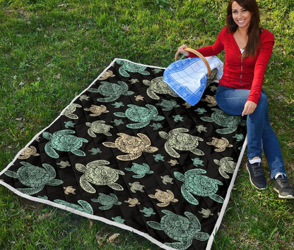 Sea Turtle Stamp Pattern Premium Quilt-JTAMIGO.COM