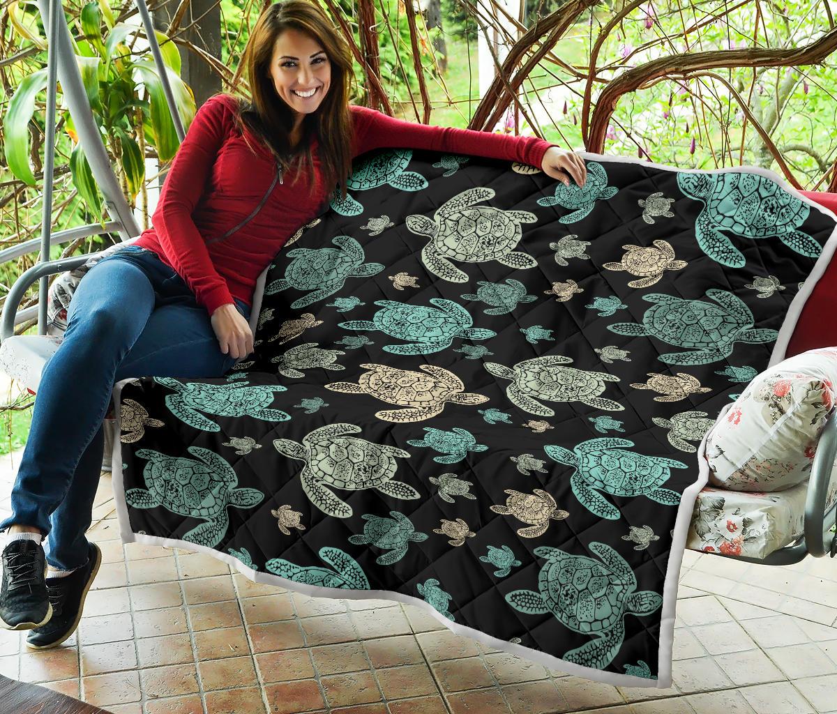 Sea Turtle Stamp Pattern Premium Quilt-JTAMIGO.COM