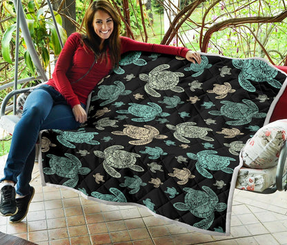 Sea Turtle Stamp Pattern Premium Quilt-JTAMIGO.COM