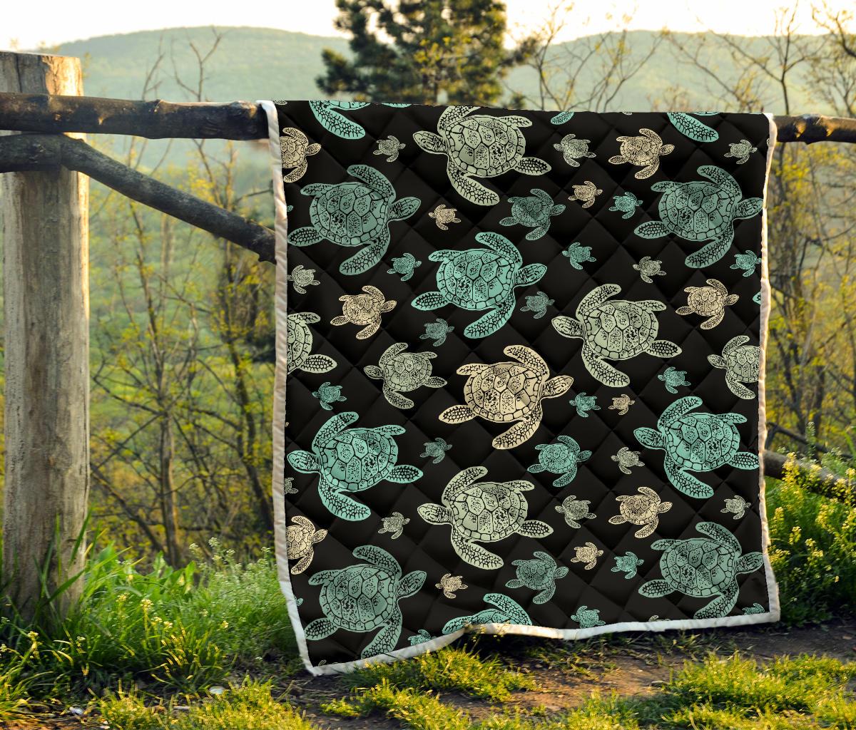 Sea Turtle Stamp Pattern Premium Quilt-JTAMIGO.COM