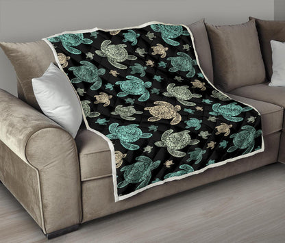 Sea Turtle Stamp Pattern Premium Quilt-JTAMIGO.COM