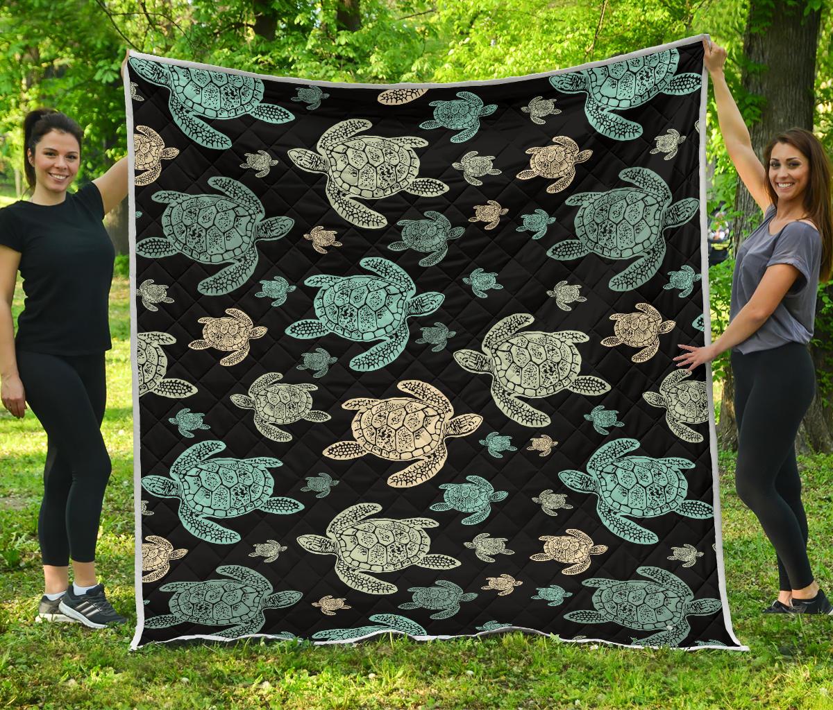 Sea Turtle Stamp Pattern Premium Quilt-JTAMIGO.COM