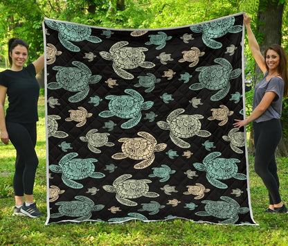 Sea Turtle Stamp Pattern Premium Quilt-JTAMIGO.COM
