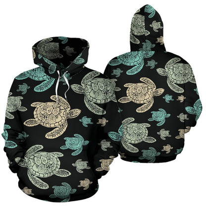 Sea Turtle Stamp Pattern Pullover Hoodie