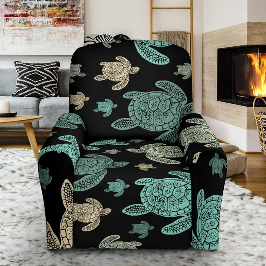 Sea Turtle Stamp Pattern Single Sofa Slipcover -JTAMIGO.COM