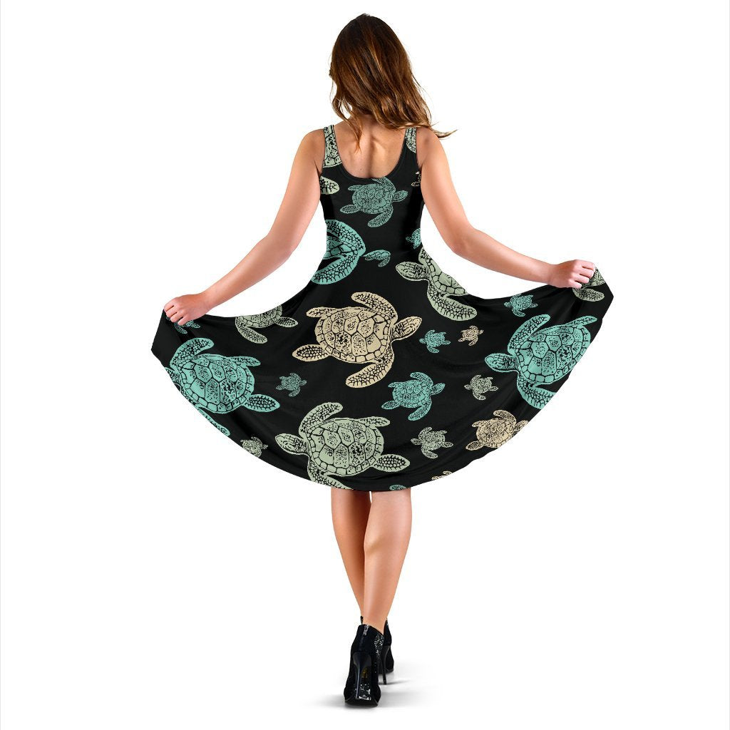 Sea Turtle Stamp Pattern Sleeveless Dress