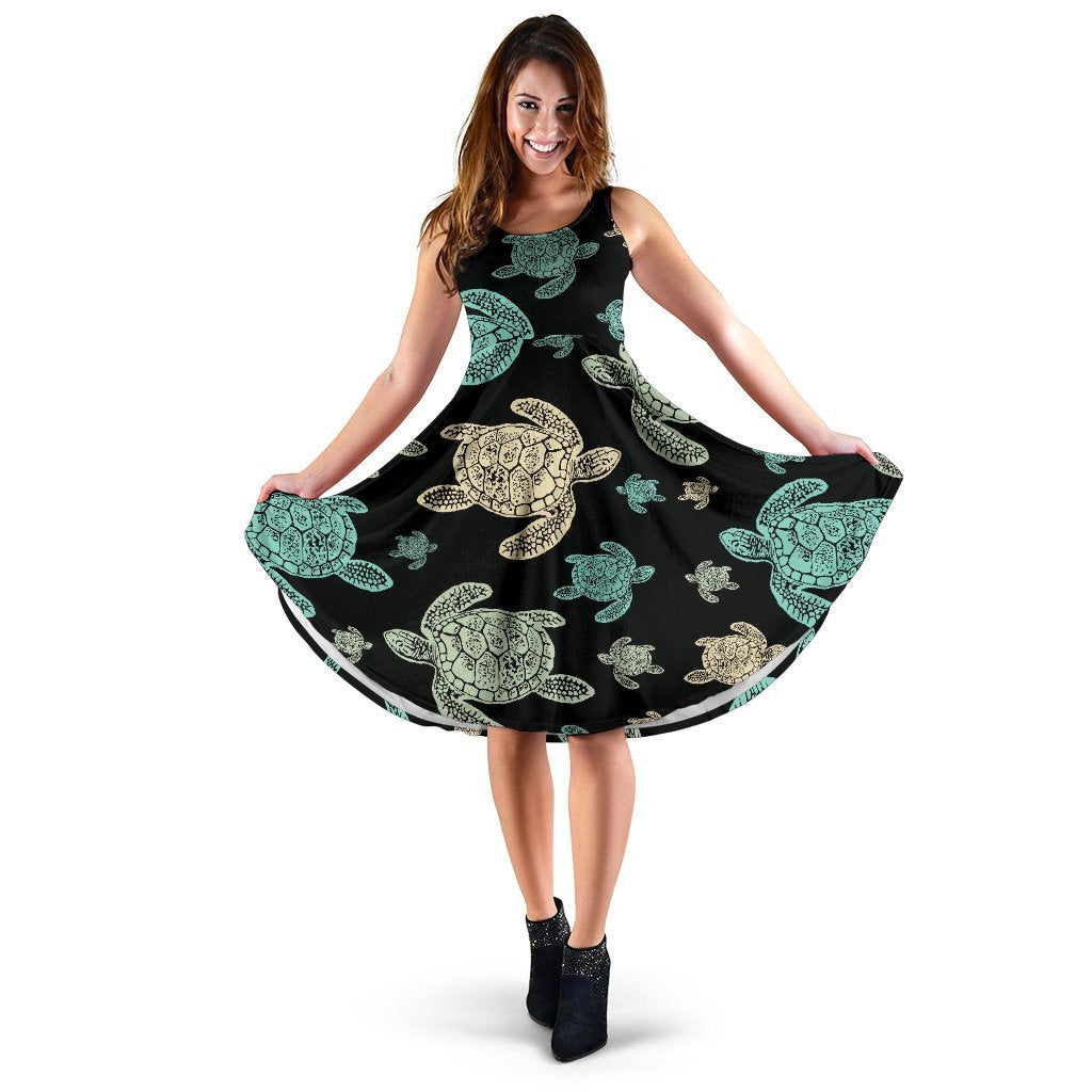 Sea Turtle Stamp Pattern Sleeveless Dress