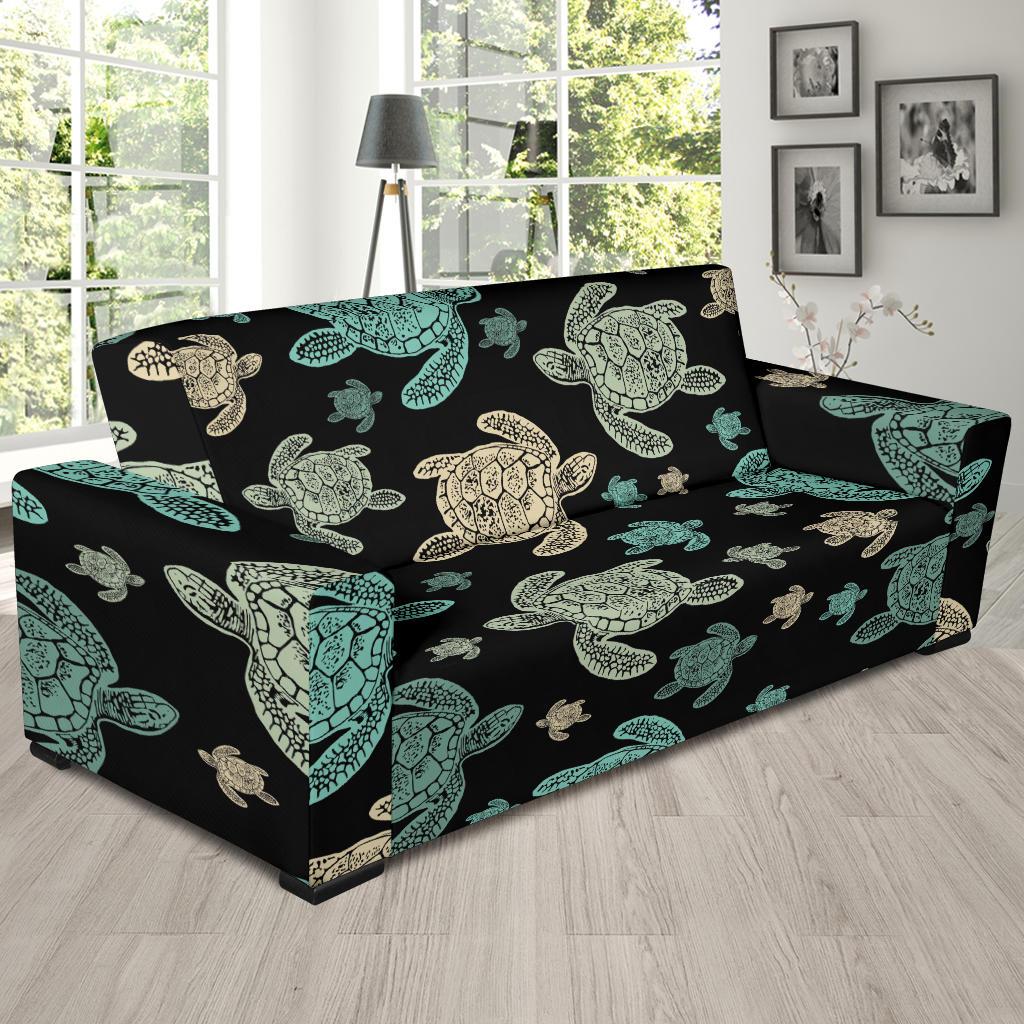 Sea Turtle Stamp Pattern Sofa Slipcover-JTAMIGO.COM