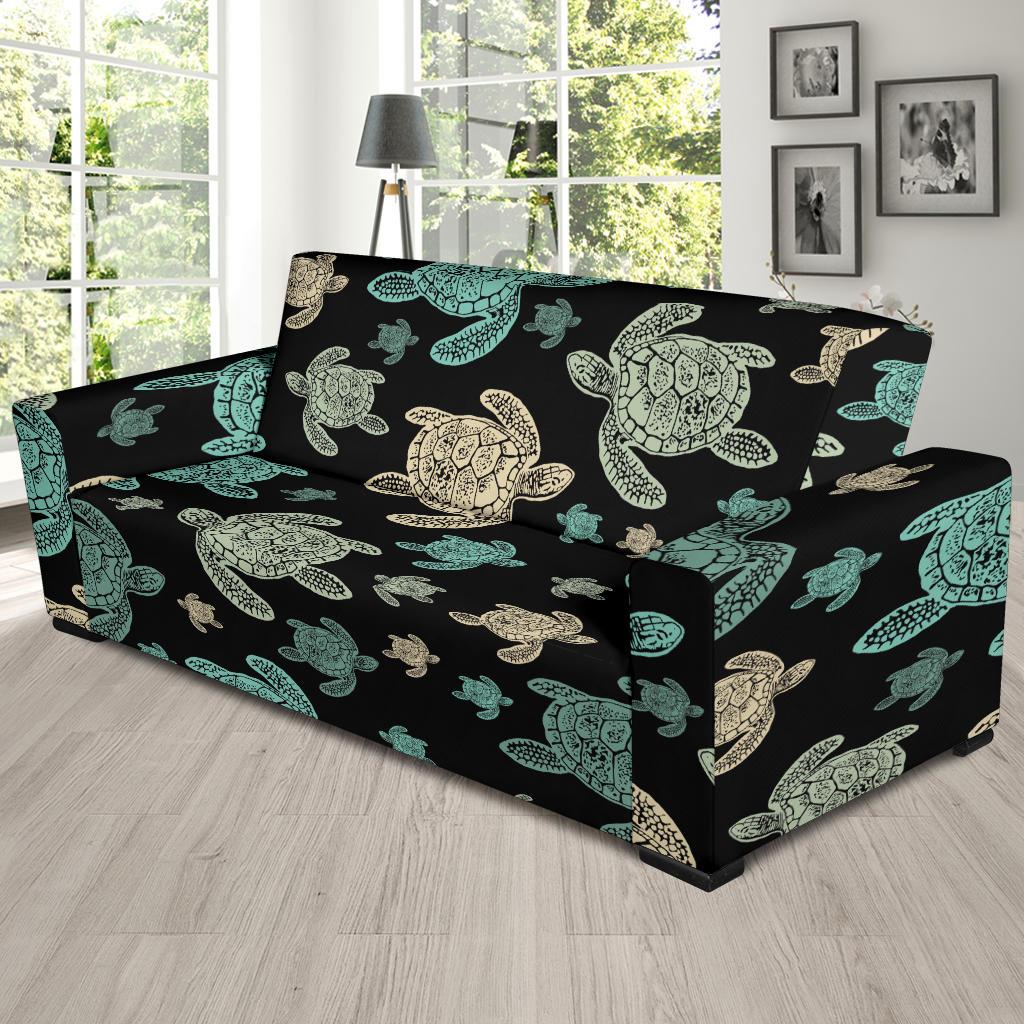 Sea Turtle Stamp Pattern Sofa Slipcover-JTAMIGO.COM