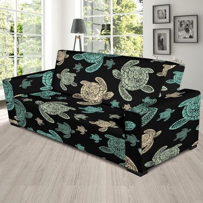 Sea Turtle Stamp Pattern Sofa Slipcover-JTAMIGO.COM