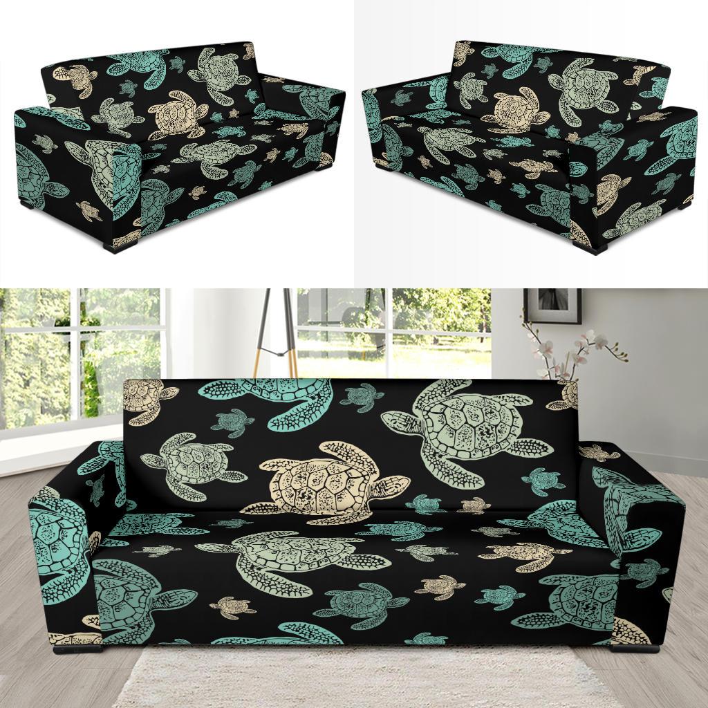 Sea Turtle Stamp Pattern Sofa Slipcover-JTAMIGO.COM