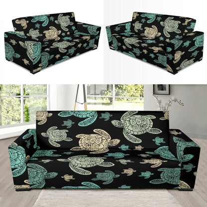 Sea Turtle Stamp Pattern Sofa Slipcover-JTAMIGO.COM