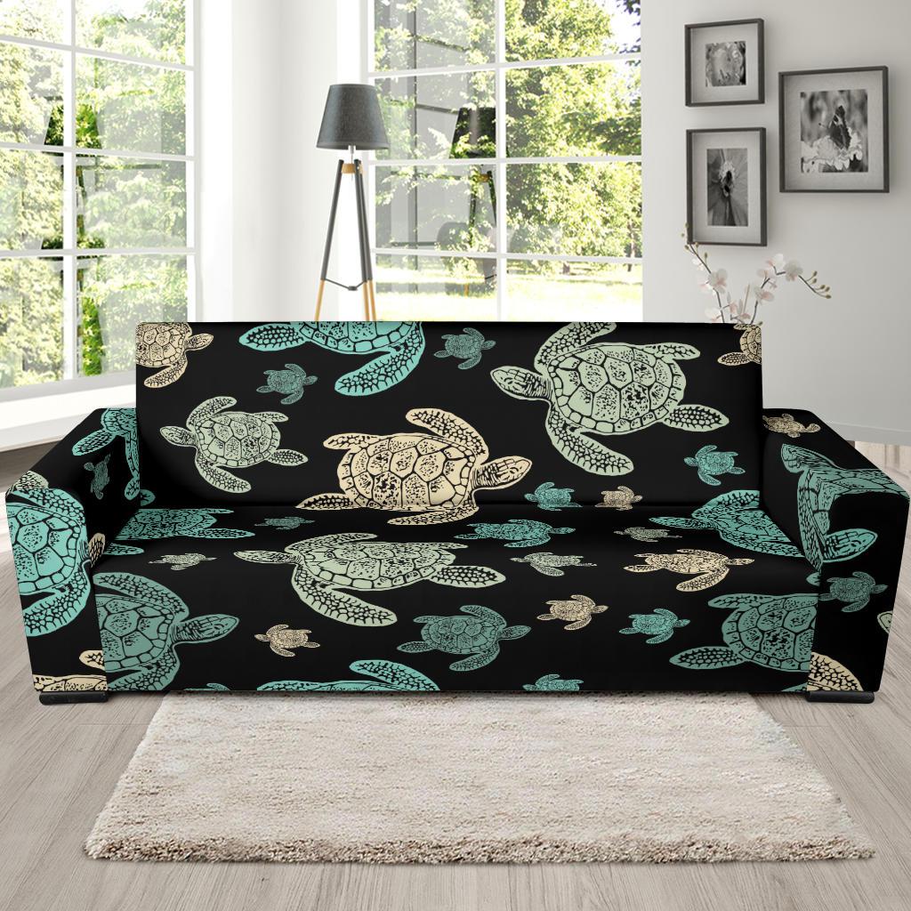 Sea Turtle Stamp Pattern Sofa Slipcover-JTAMIGO.COM