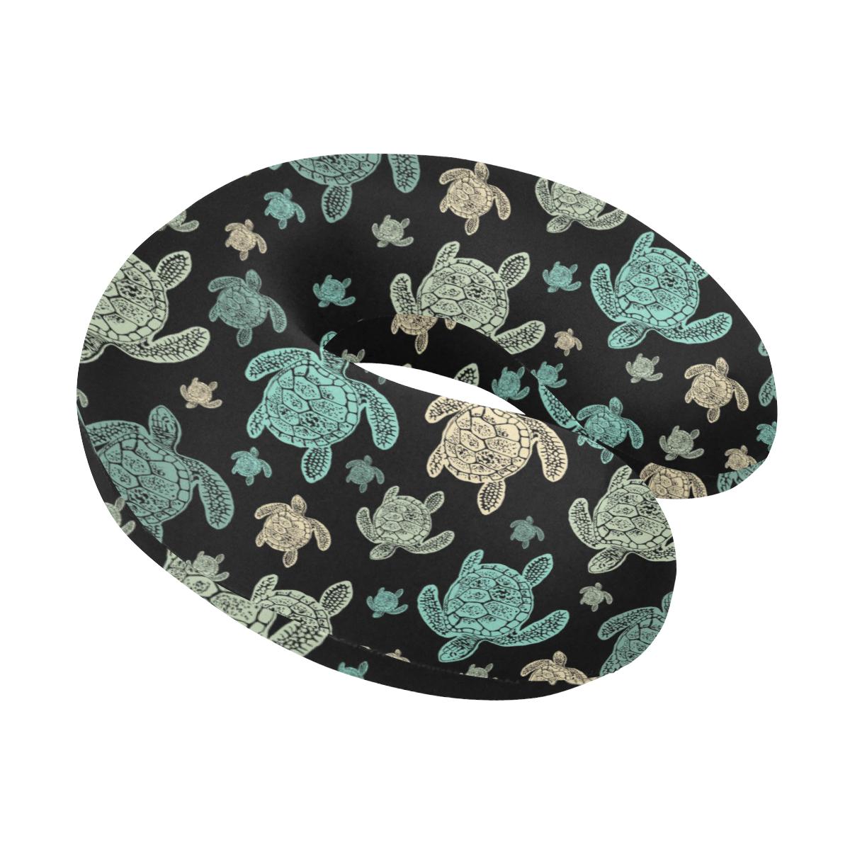 Sea Turtle Stamp Pattern U-Shaped Travel Neck Pillow-JTAMIGO.COM