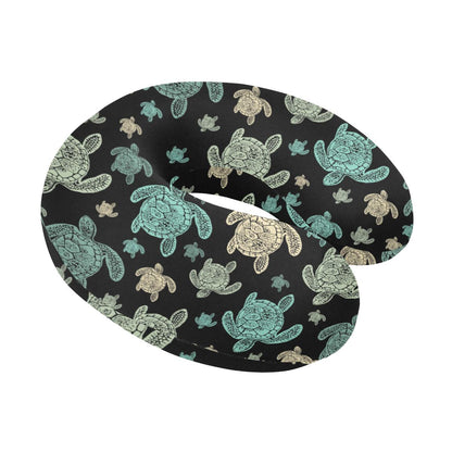 Sea Turtle Stamp Pattern U-Shaped Travel Neck Pillow-JTAMIGO.COM