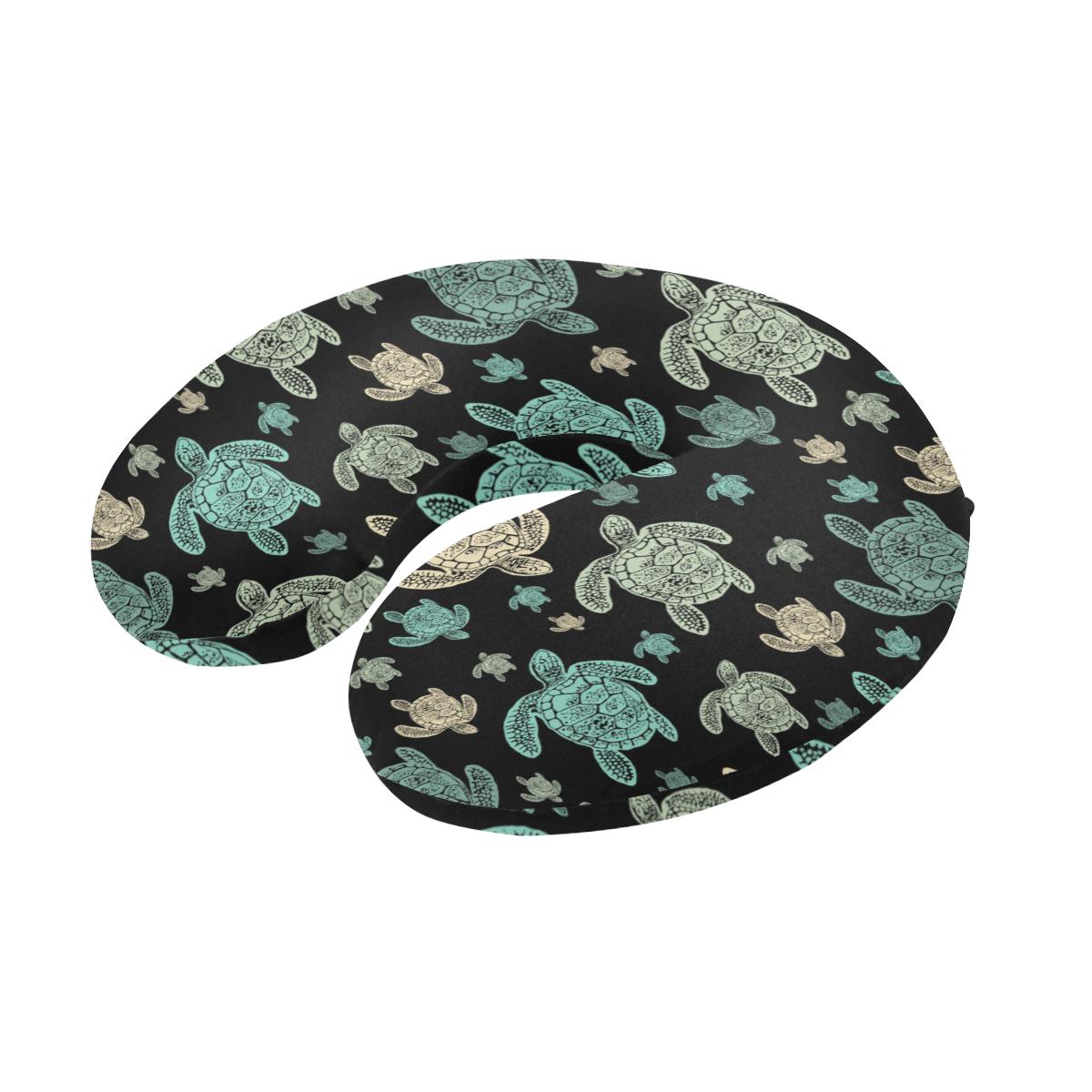 Sea Turtle Stamp Pattern U-Shaped Travel Neck Pillow-JTAMIGO.COM