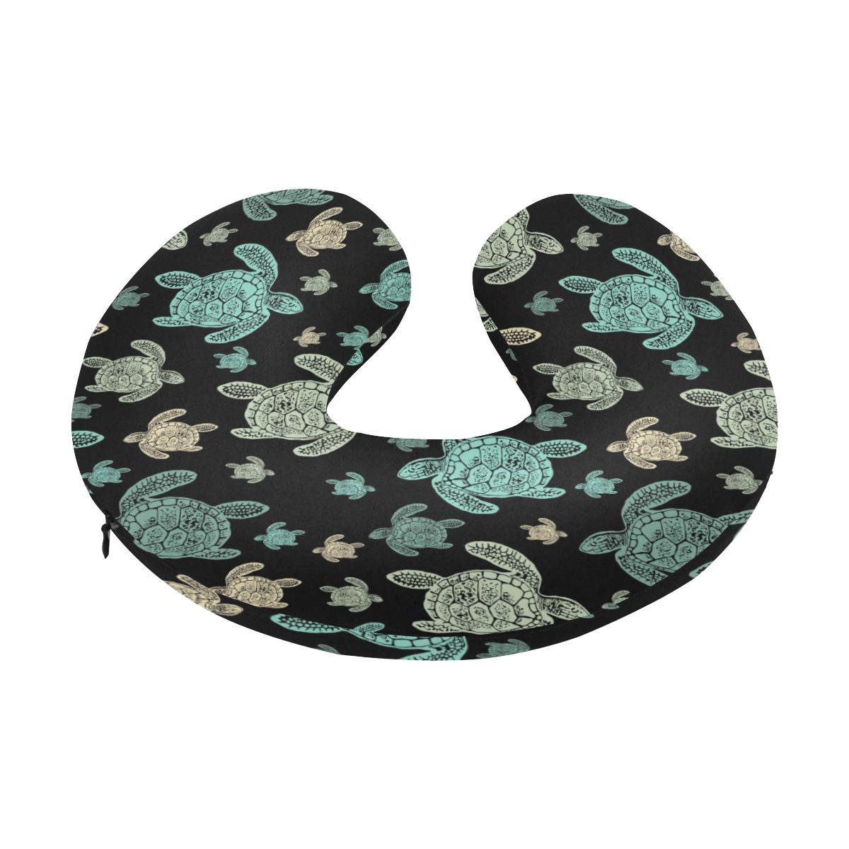 Sea Turtle Stamp Pattern U-Shaped Travel Neck Pillow-JTAMIGO.COM