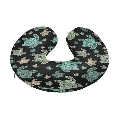 Sea Turtle Stamp Pattern U-Shaped Travel Neck Pillow-JTAMIGO.COM