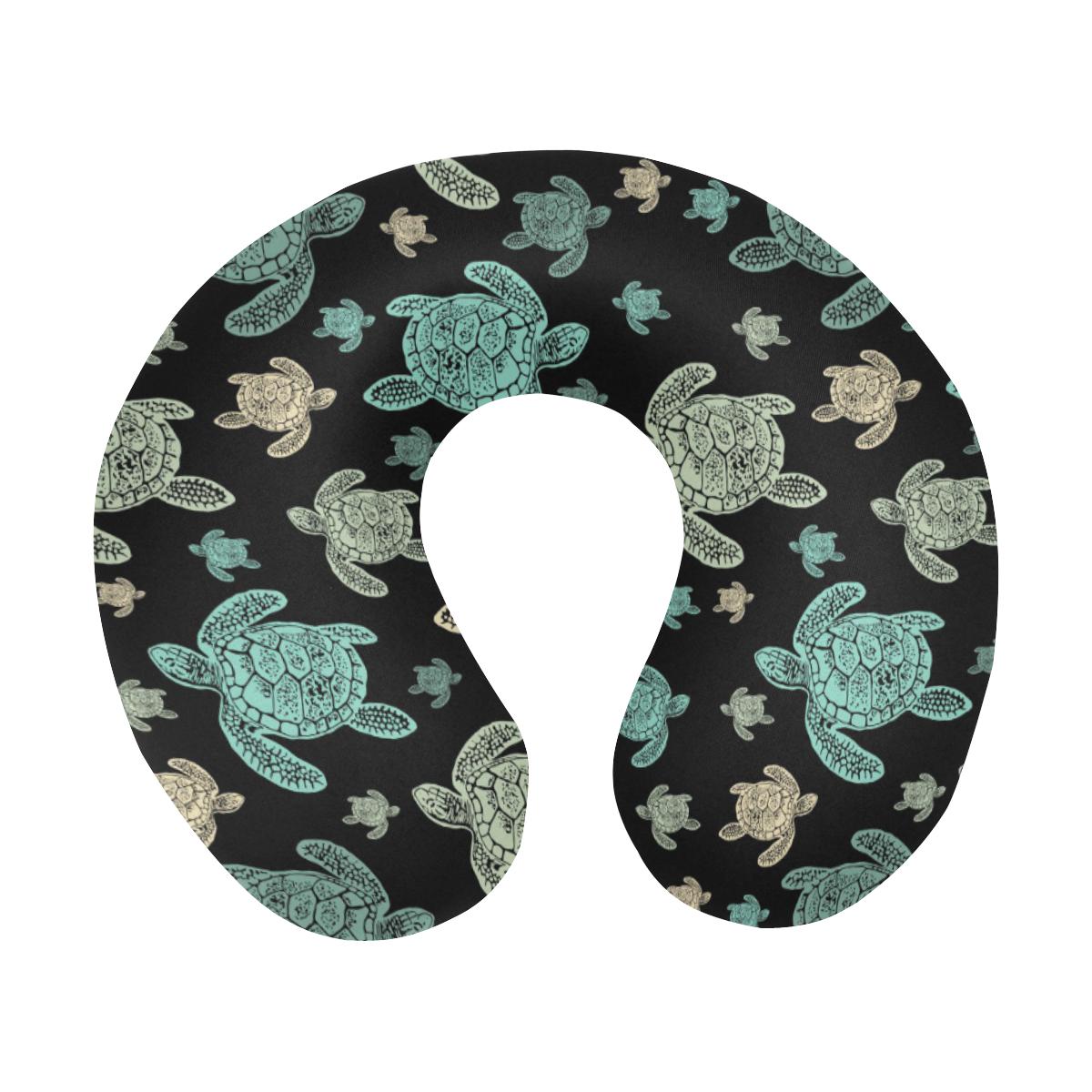 Sea Turtle Stamp Pattern U-Shaped Travel Neck Pillow-JTAMIGO.COM