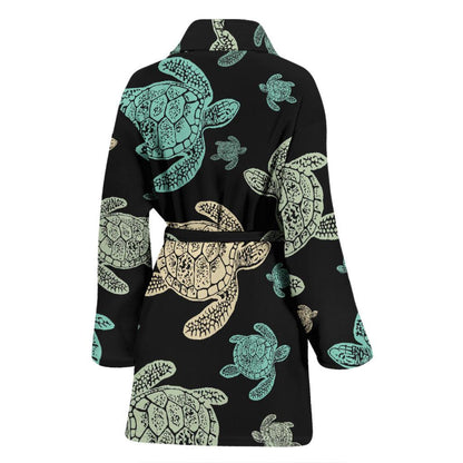 Sea Turtle Stamp Pattern Women Bath Robe-JTAMIGO.COM