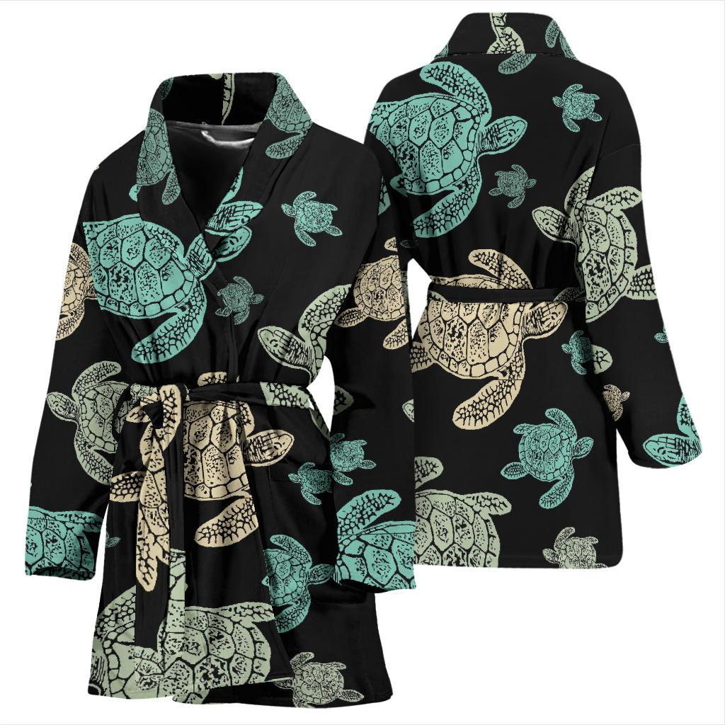 Sea Turtle Stamp Pattern Women Bath Robe-JTAMIGO.COM