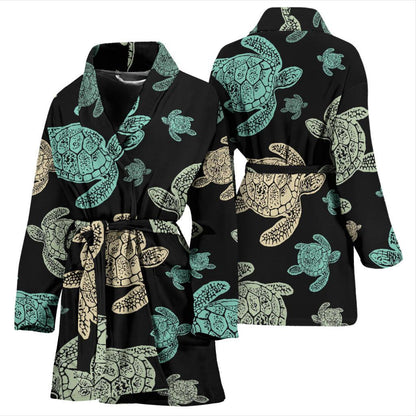 Sea Turtle Stamp Pattern Women Bath Robe-JTAMIGO.COM