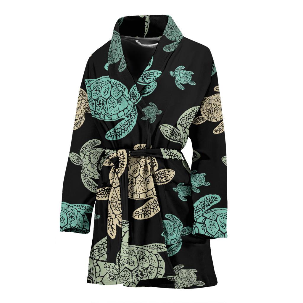 Sea Turtle Stamp Pattern Women Bath Robe-JTAMIGO.COM