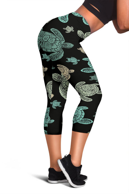 Sea Turtle Stamp Pattern Women Capris
