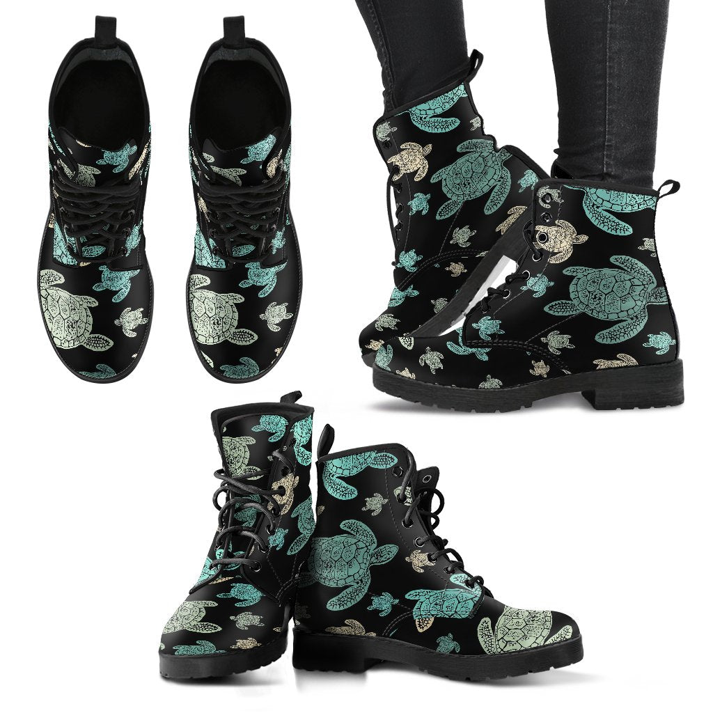 Sea Turtle Stamp Pattern Women Leather Boots-JTAMIGO.COM