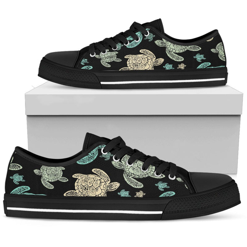 Sea Turtle Stamp Pattern Women Low Top Shoes-JTAMIGO.COM