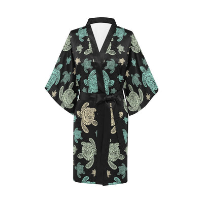 Sea Turtle Stamp Pattern Women Short Kimono Robe