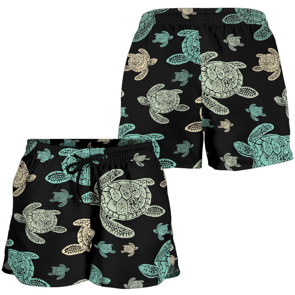 Sea Turtle Stamp Pattern Women Shorts-JTAMIGO.COM
