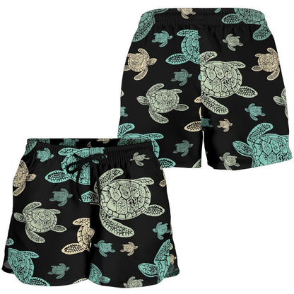 Sea Turtle Stamp Pattern Women Shorts-JTAMIGO.COM