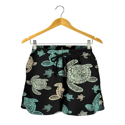 Sea Turtle Stamp Pattern Women Shorts-JTAMIGO.COM