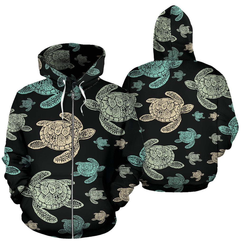 Sea Turtle Stamp Pattern Zip Up Hoodie