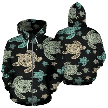 Sea Turtle Stamp Pattern Zip Up Hoodie