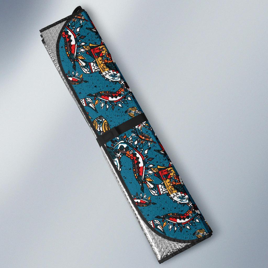 Sea Turtle Tribal Colorful Hand Drawn Car Sun Shade For Windshield
