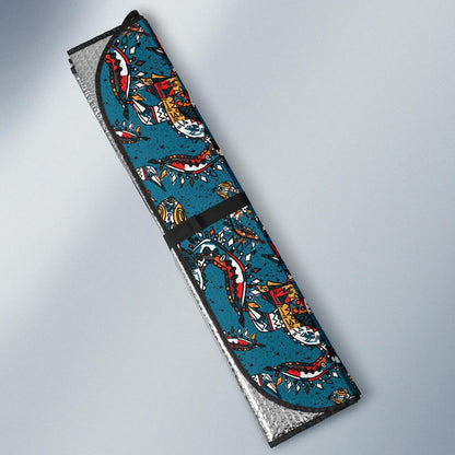 Sea Turtle Tribal Colorful Hand Drawn Car Sun Shade For Windshield