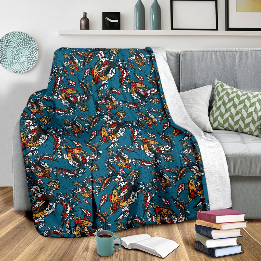 Sea Turtle Tribal Colorful Hand Drawn Fleece Blanket