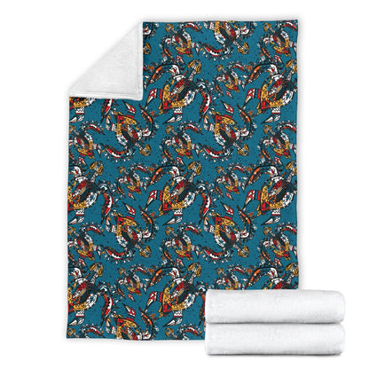 Sea Turtle Tribal Colorful Hand Drawn Fleece Blanket