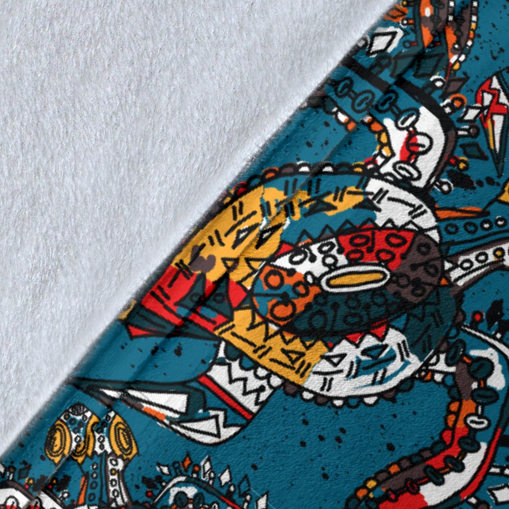 Sea Turtle Tribal Colorful Hand Drawn Fleece Blanket
