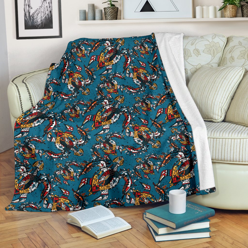 Sea Turtle Tribal Colorful Hand Drawn Fleece Blanket