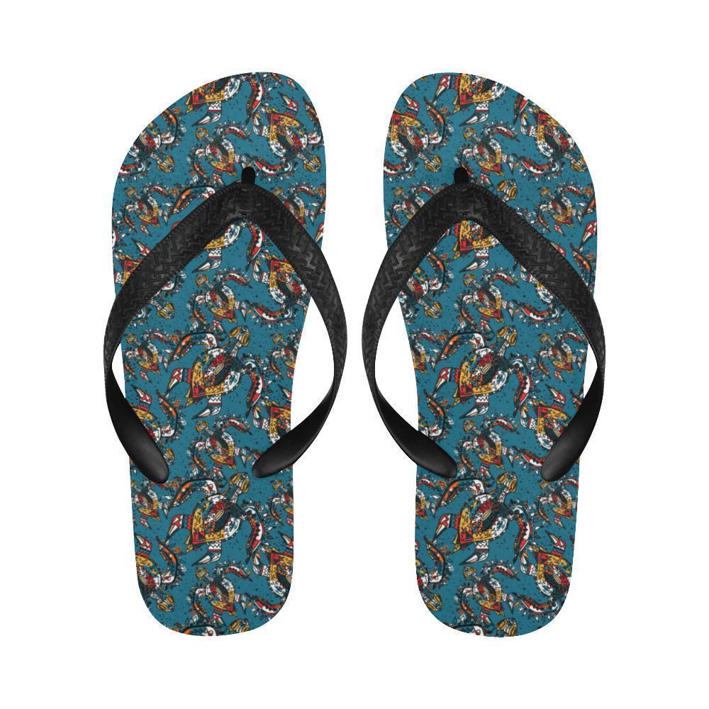 Sea Turtle Tribal Colorful Hand Drawn Flip Flops-JTAMIGO.COM