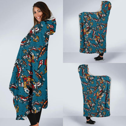 Sea Turtle Tribal Colorful Hand Drawn Hooded Blanket-JTAMIGO.COM