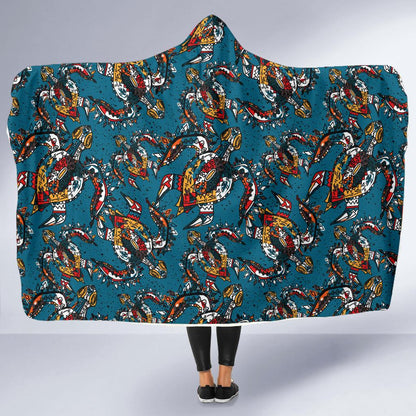 Sea Turtle Tribal Colorful Hand Drawn Hooded Blanket-JTAMIGO.COM